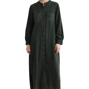 Vintage Boston Proper Maxi Shirt Dress Corduroy 90s Cotton Pockets Green Large